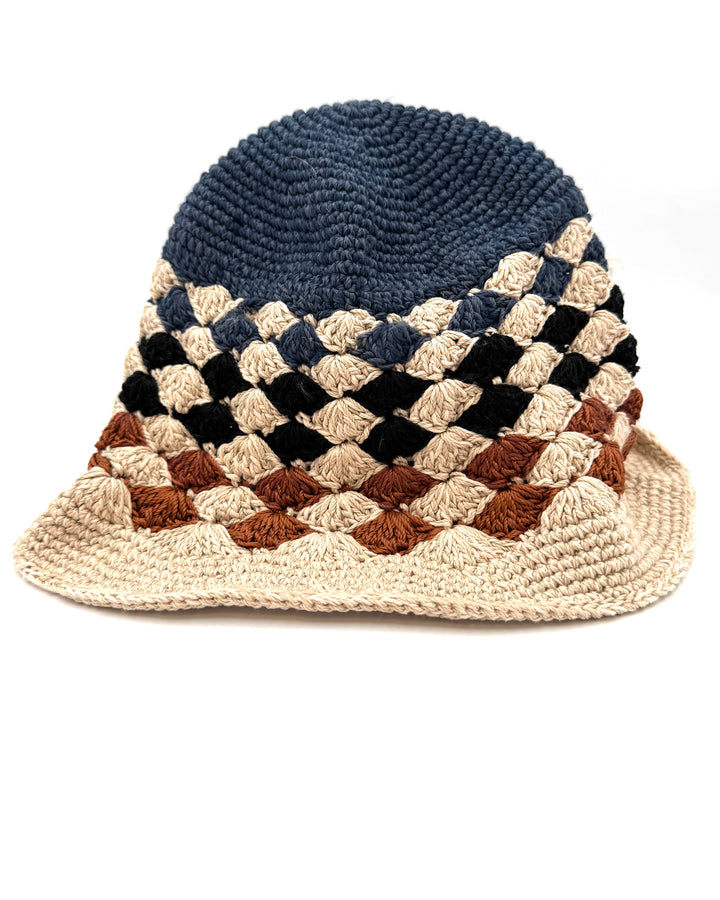 Beige And Blue Crochet Bucket Hat