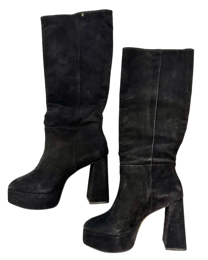 Black Suede Platform Boots - Size 11