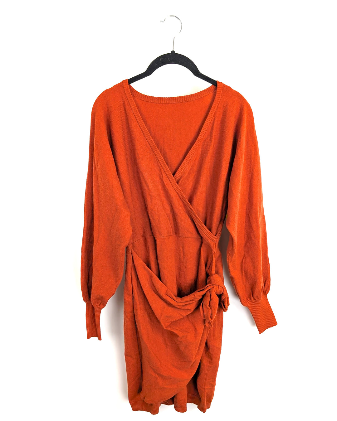 Orange Wrap Tie Sweater Dress - Small