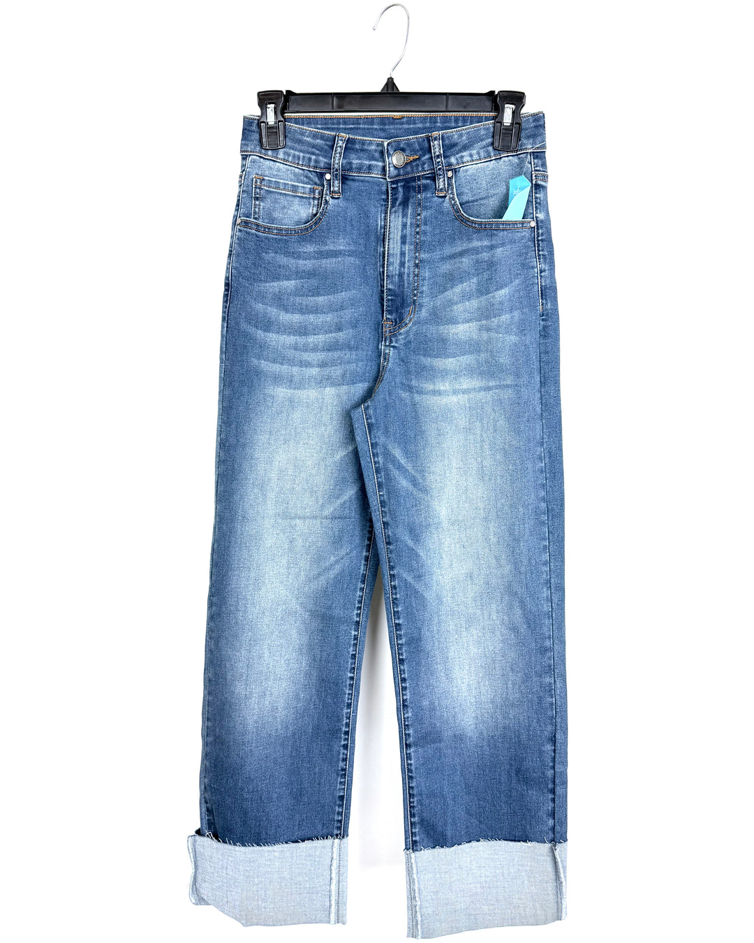 Mid-Wash Blue High-Cuff Stretch Jeans - Size 2/4