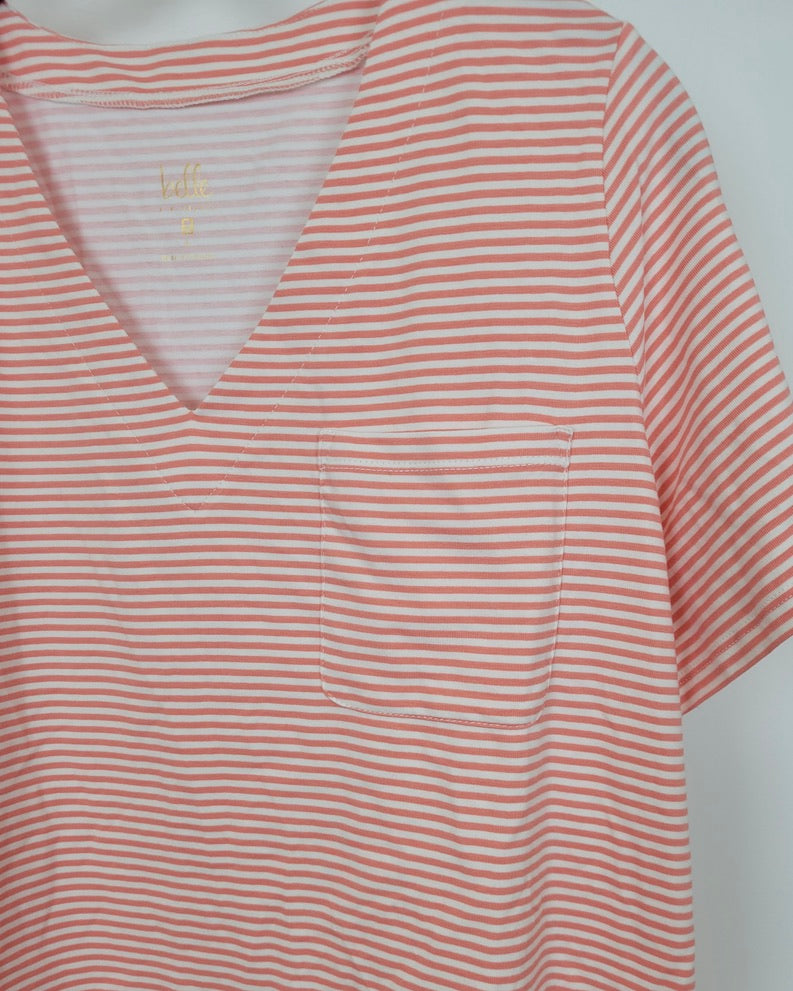 Peach and White Striped Short Sleeve Shirt - Size 6/8