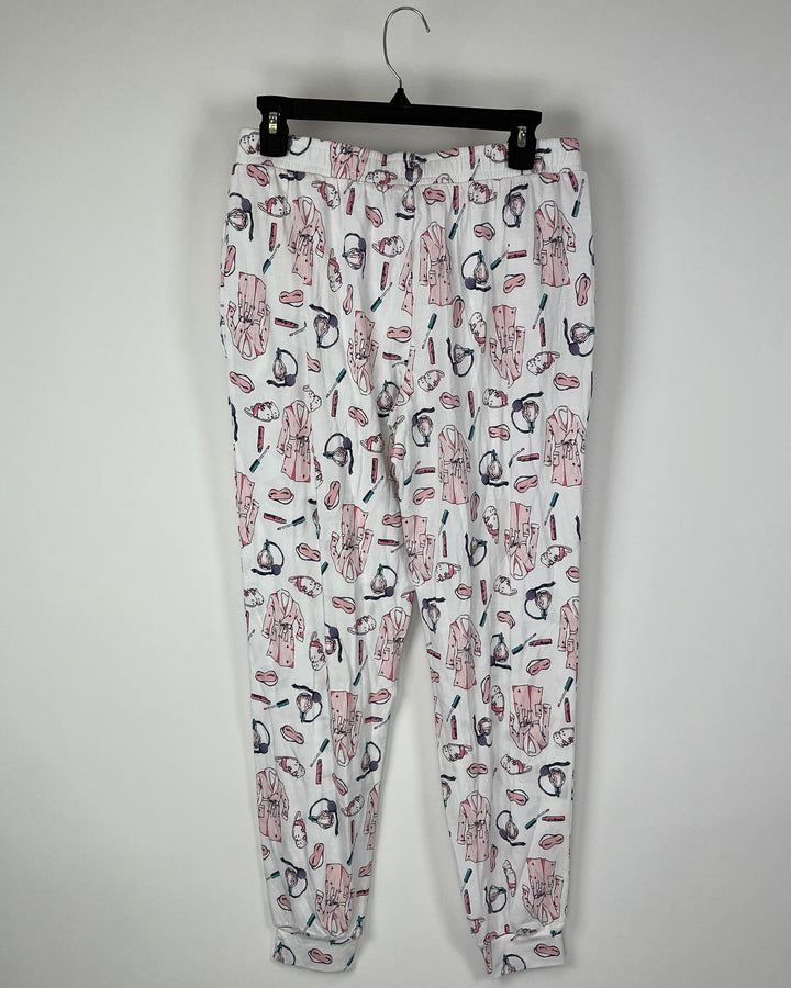 White Beauty Print Sleepwear Bottoms - Small