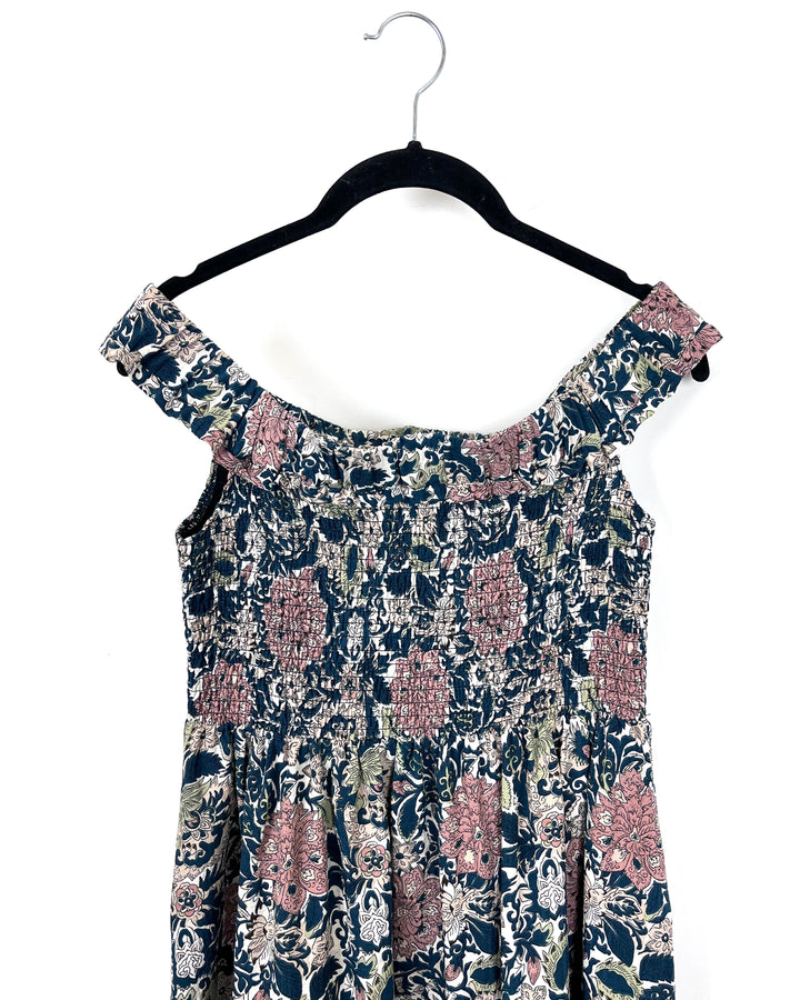Dark Floral Smocked Dress - Size 8/10