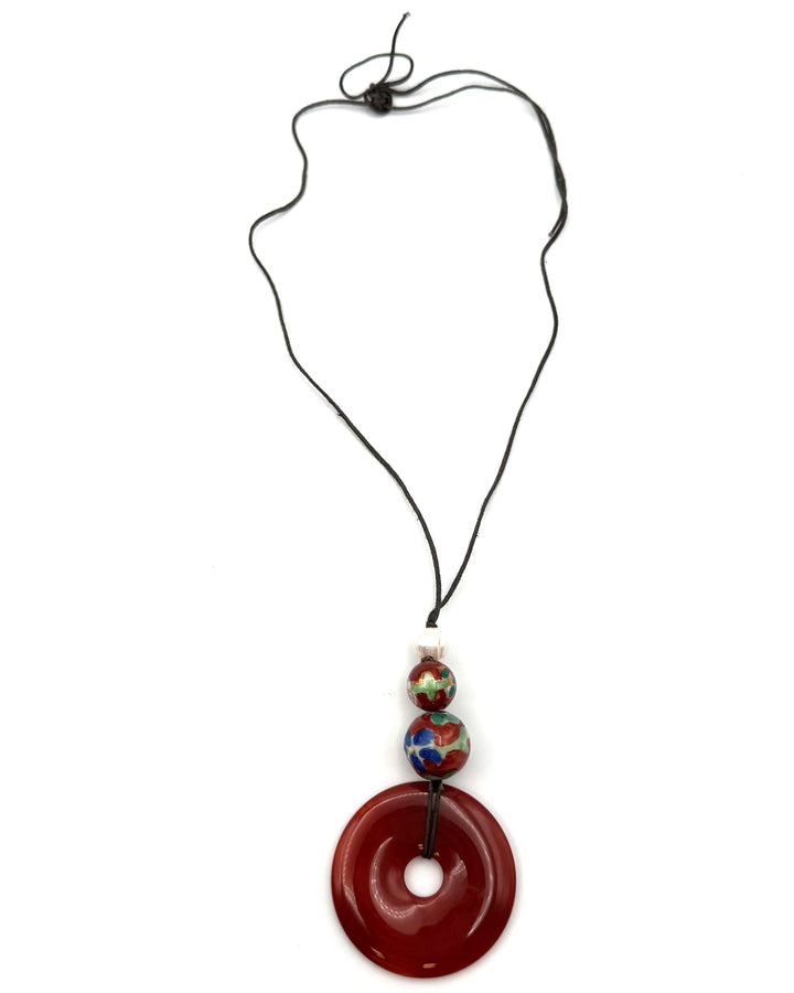 Red Ceramic Pendant Necklace With Multicolor Beads