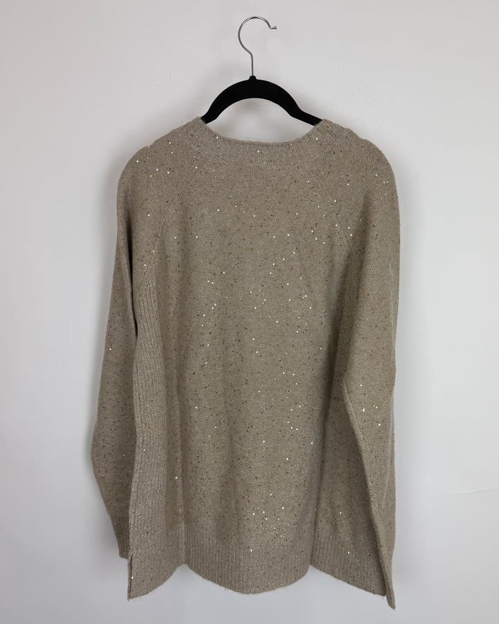 Beige Sequin Glitter V-Neck Sweater - Size 6/8