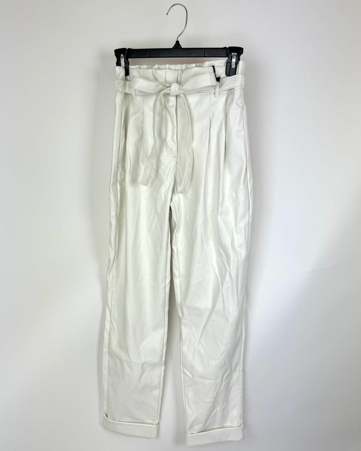 White Belted Faux Leather Pants - Size 0/2