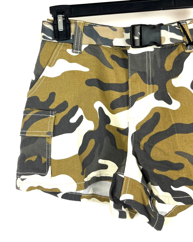 Camo Cargo Shorts with Camo Buckle Belt - Size 2/4