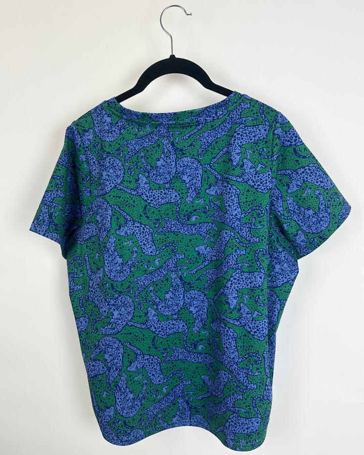 Blue & Green Abstract Cheetah Active Top - Size 6/8