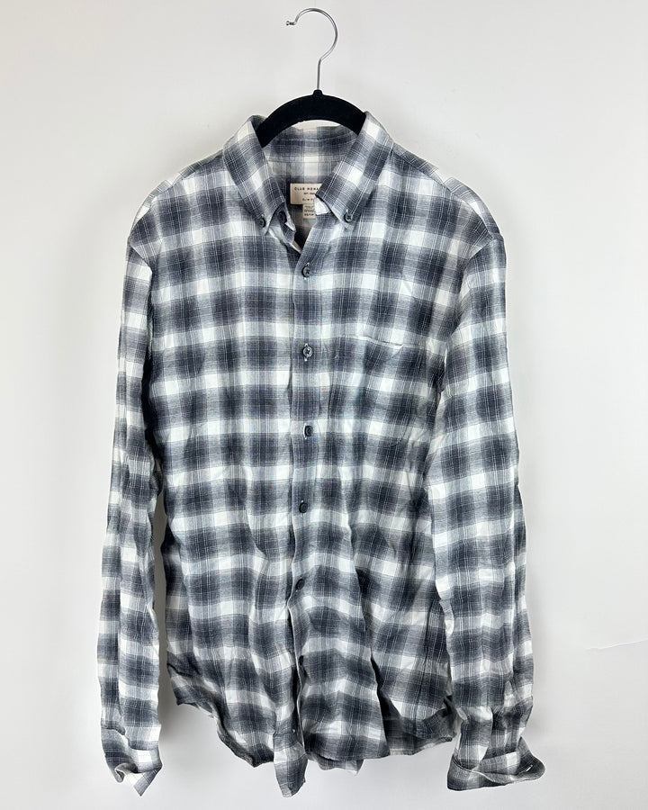 Club Monaco Black & White Plaid Button Down Top - Extra Small