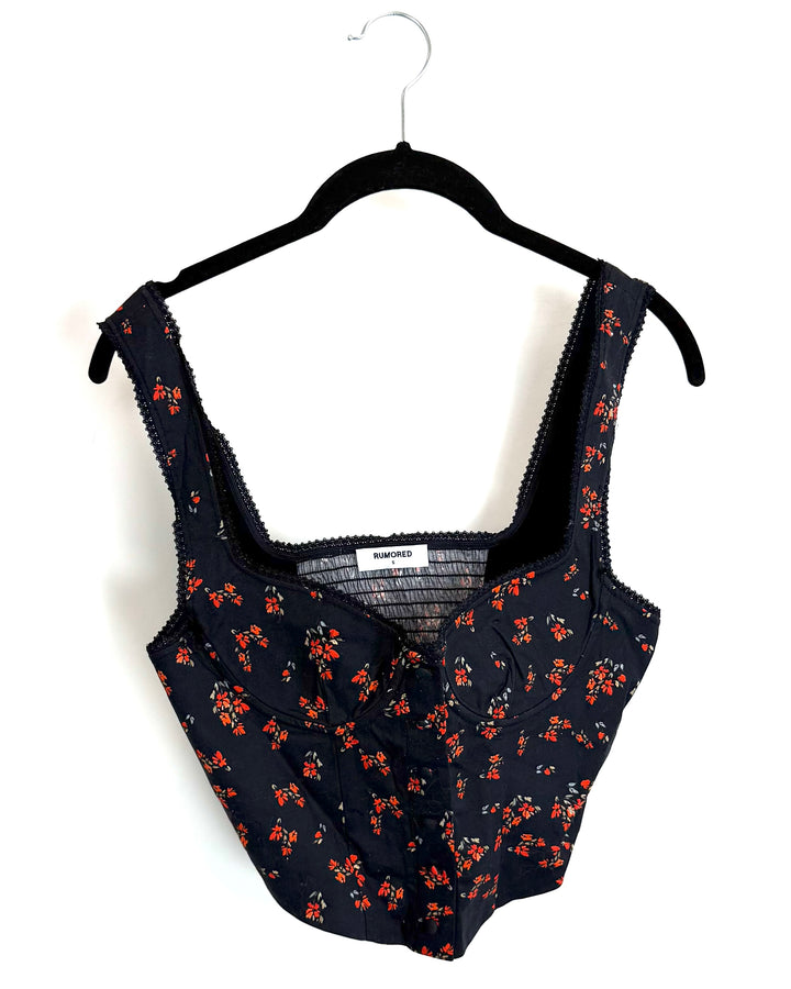 Black Floral Print Top - Size 0/2, 2/4