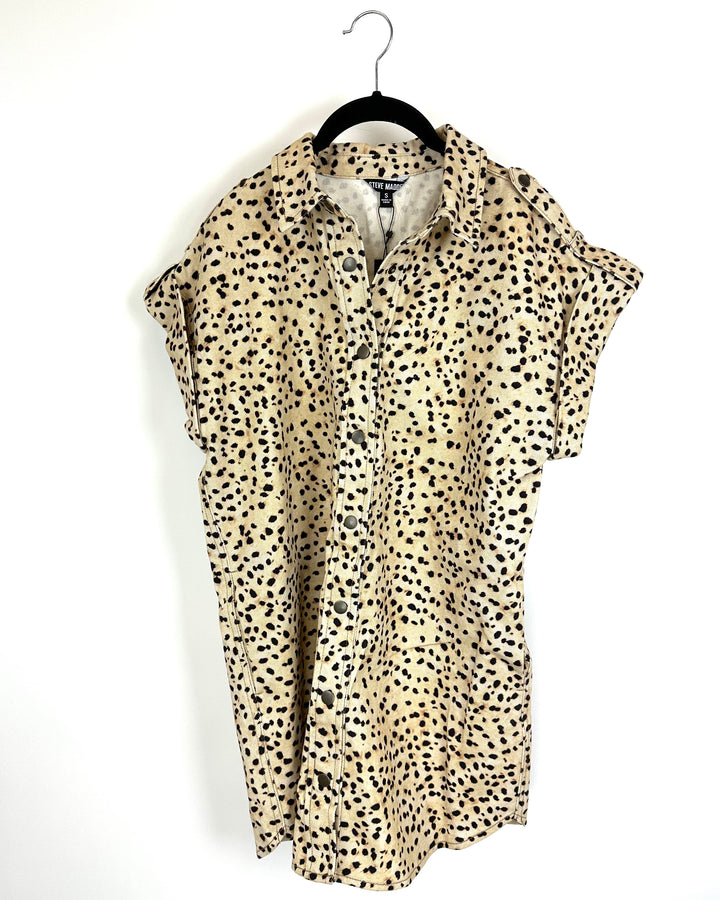 Leopard Short Sleeve Oversized Mini Dress - Size 6/8