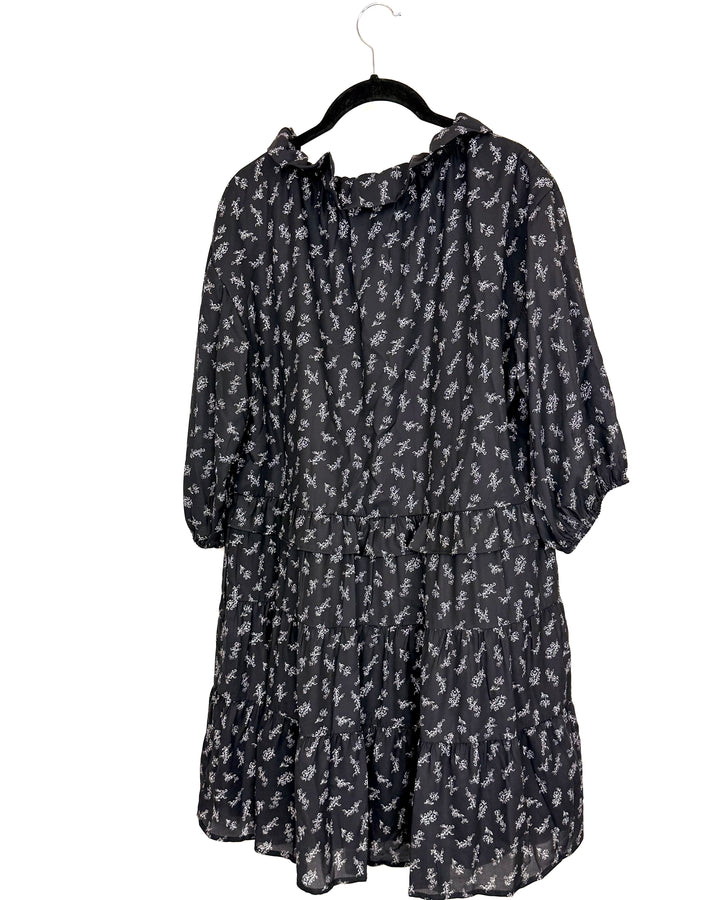 Black Floral Ruffle Dress - Size 10/12