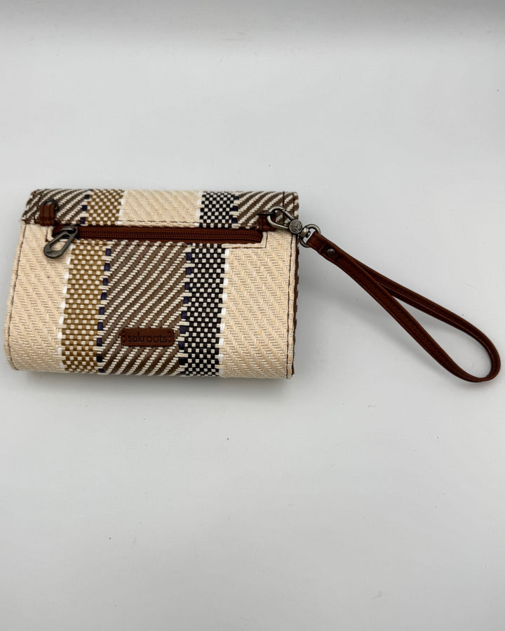Light Brown Abstract Woven Wristlet/Crossbody Wallet Bag