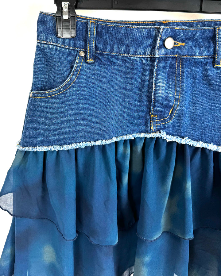 Denim and Blue Ruffle Skirt- Small
