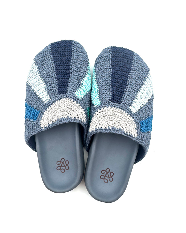Blue Abstract Crochet Clogs - Size 6