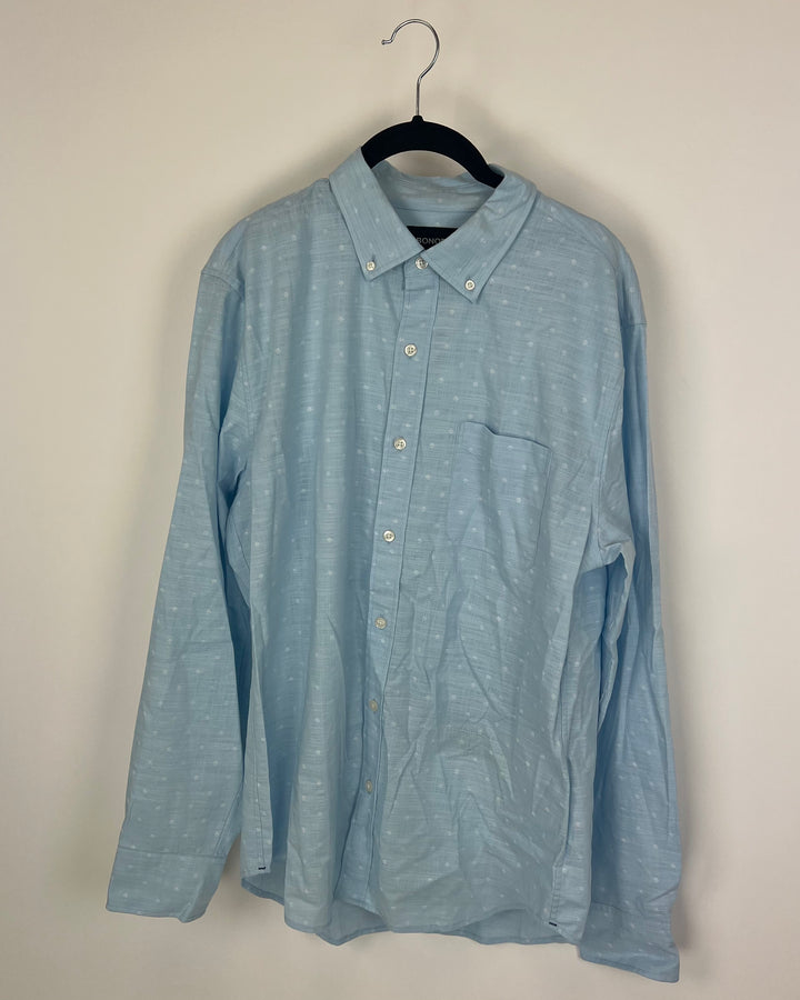 MENS Sky Blue Collared Shirt With White Circle Details - Slim Fit Medium