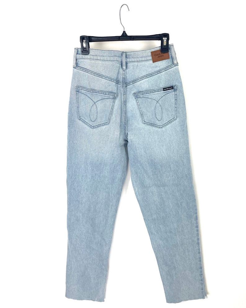 High Rise Straight Light Wash Ripped Jeans - Size 28
