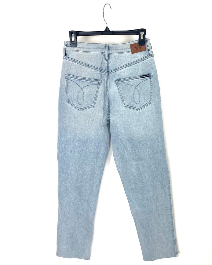 High Rise Straight Light Wash Ripped Jeans - Size 28