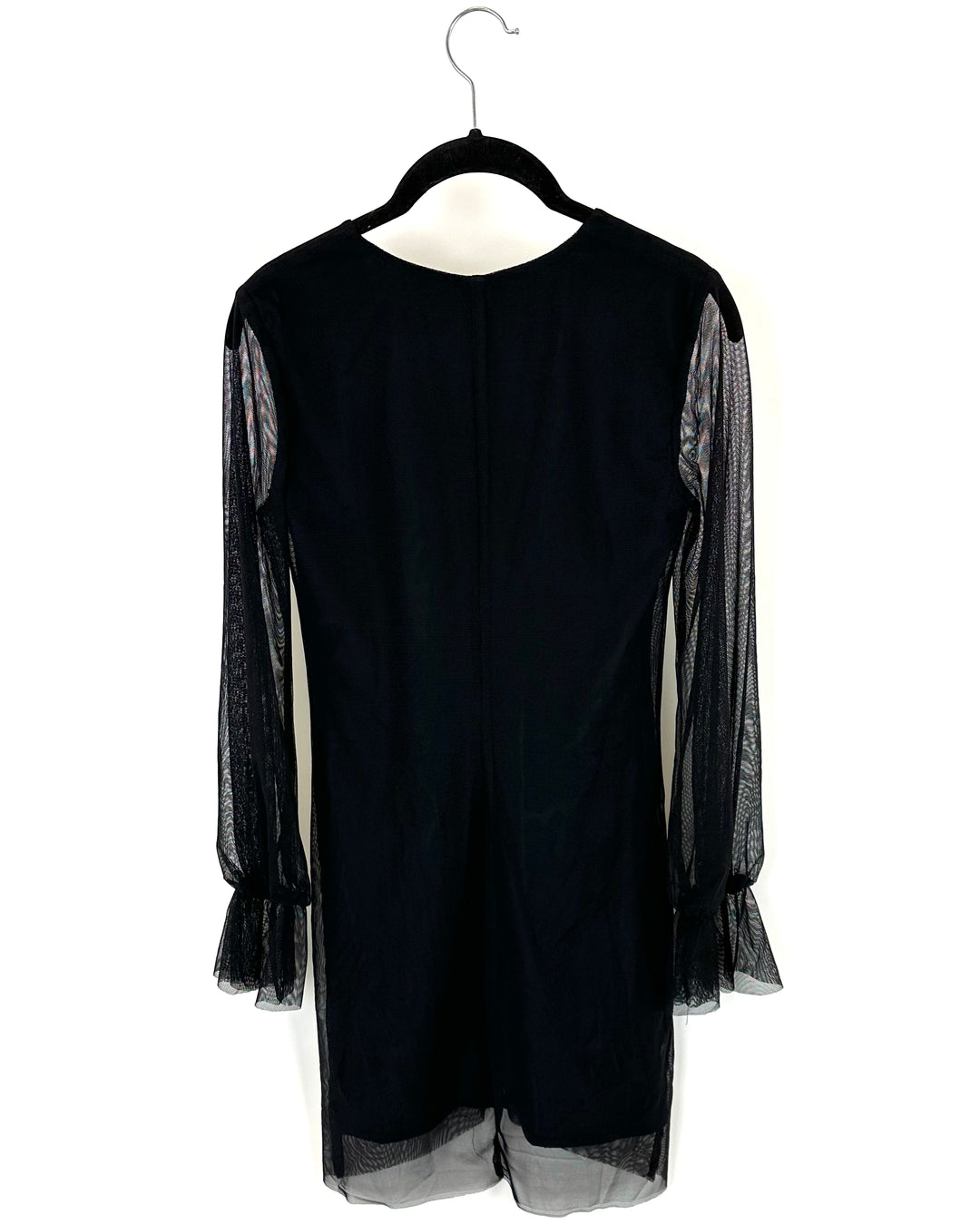 designer black mini dress Black Mesh Mini Dress