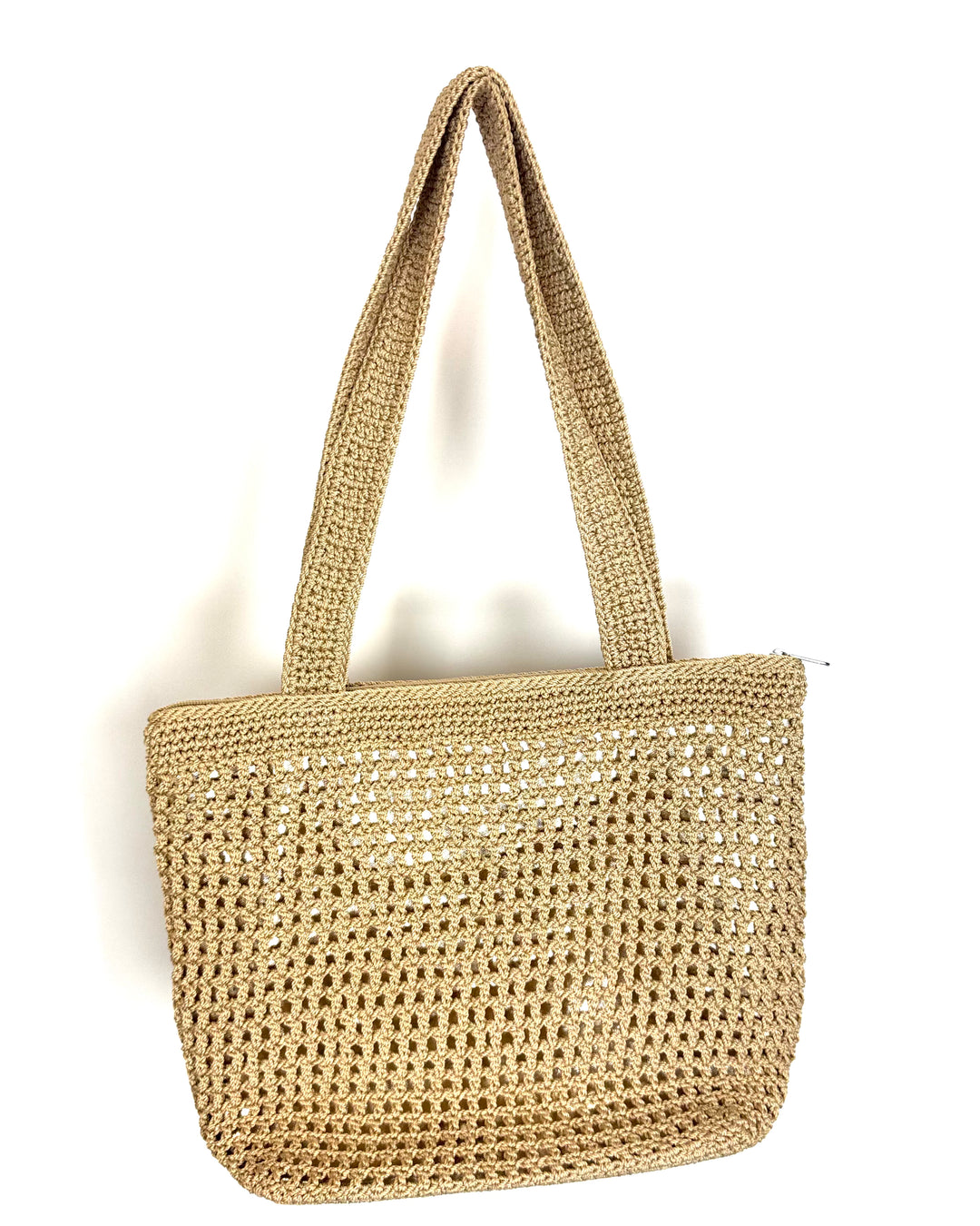 Almond and Gold Metallic Crochet Tote Bag
