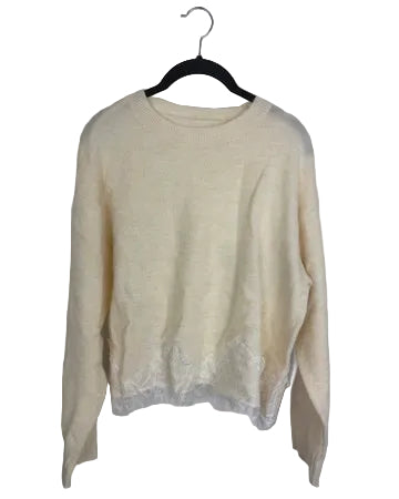 Cream Sweater with White Lace Bottom Detailing- Size 2/4