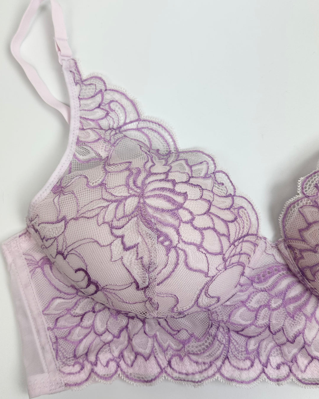 Pink And Purple Floral Lace Overlay Bra - 34B