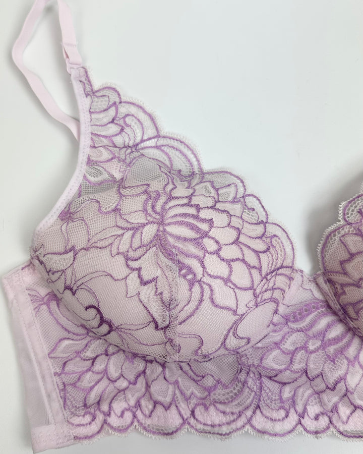 Pink And Purple Floral Lace Overlay Bra - 34B