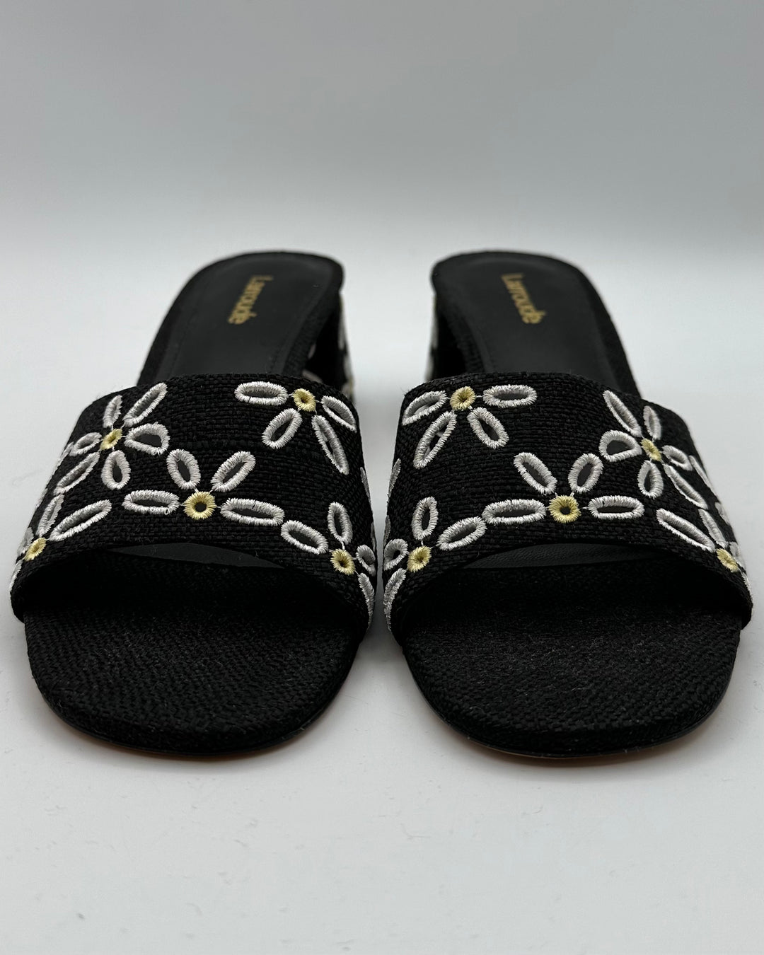 Black Raffia and Floral Print Heel Sandal - Size 6.5