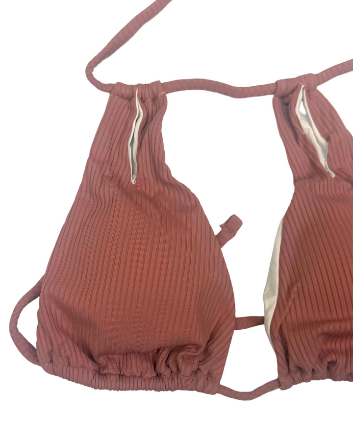 Dusty Rose Ribbed Cut Out Bikini Top - Small
