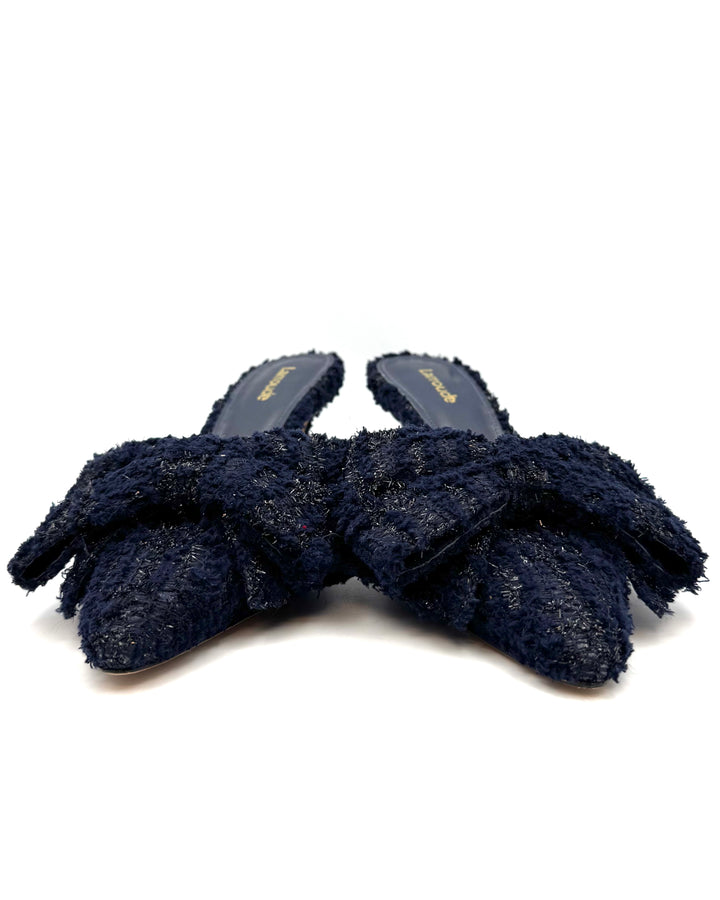 Dark Blue Tweed Bow Kitten Heels - Size 6.5