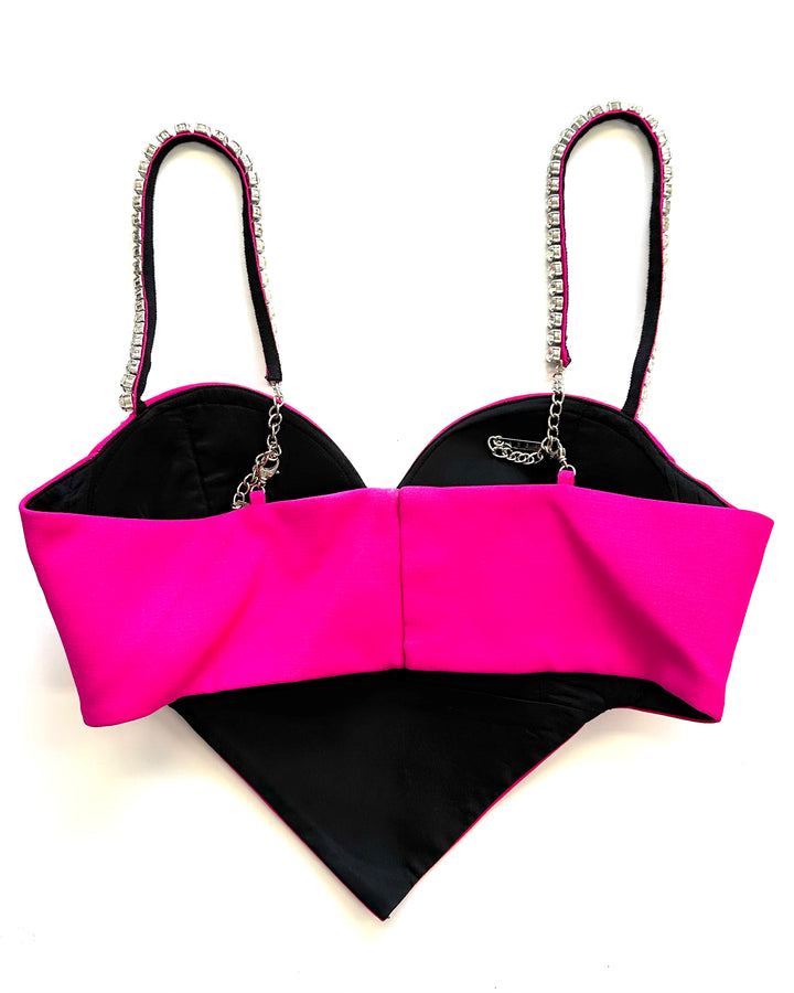 Bright Pink Heart Gem Stone Crop Top - Size 2
