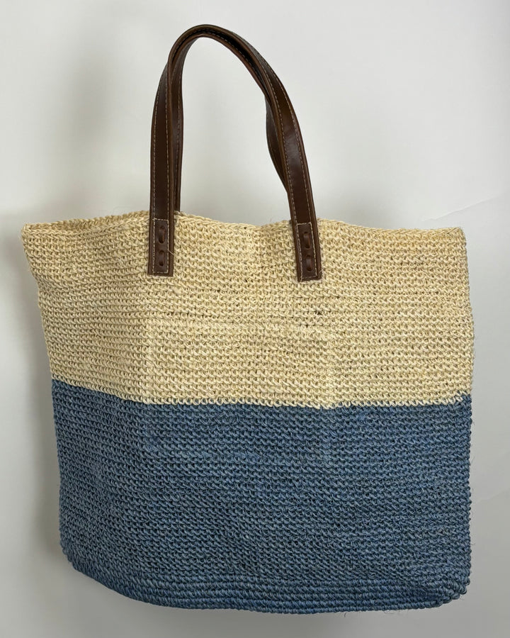 Kassatex New York Blue and Tan Straw Bag