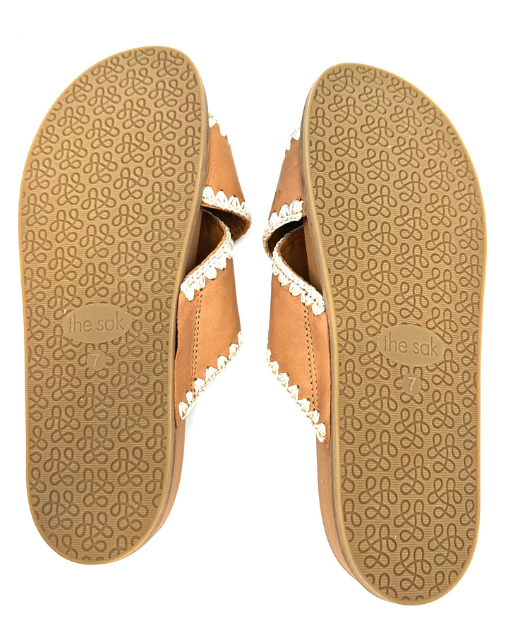 Brown Leather Criss Cross Sandals - Size 7