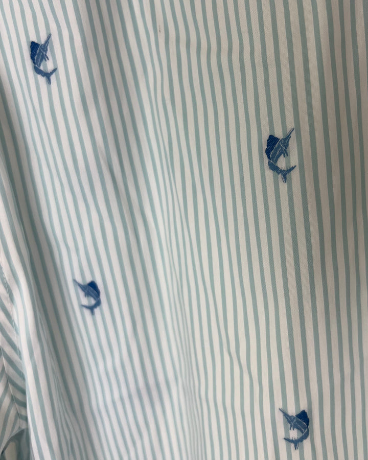 MENS Striped Swordfish Print Slim Fit Dress Shirt - 15 1/2 x 35