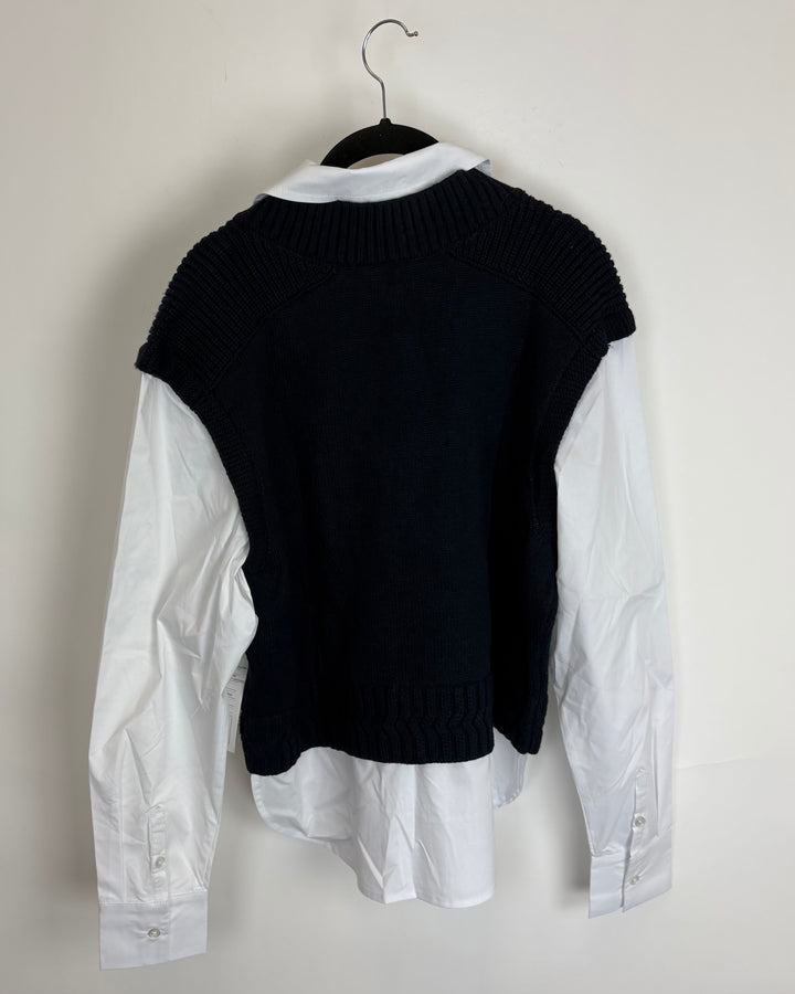 Navy Blue Sweater Vest With Built in Button Down - Size 4/6