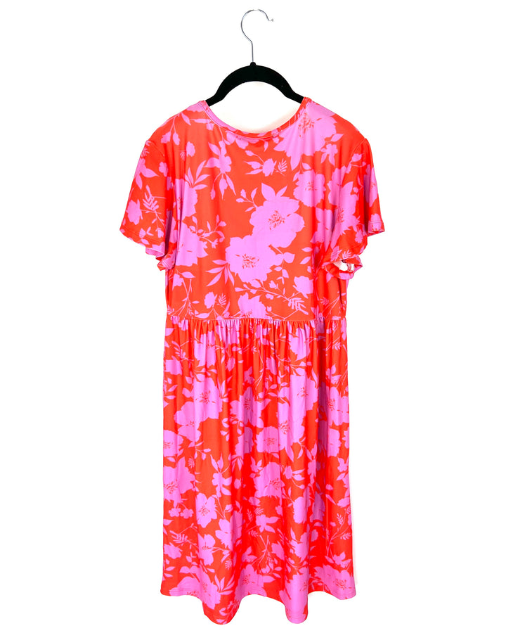 Orange And Pink Floral Dress - Size 6/8
