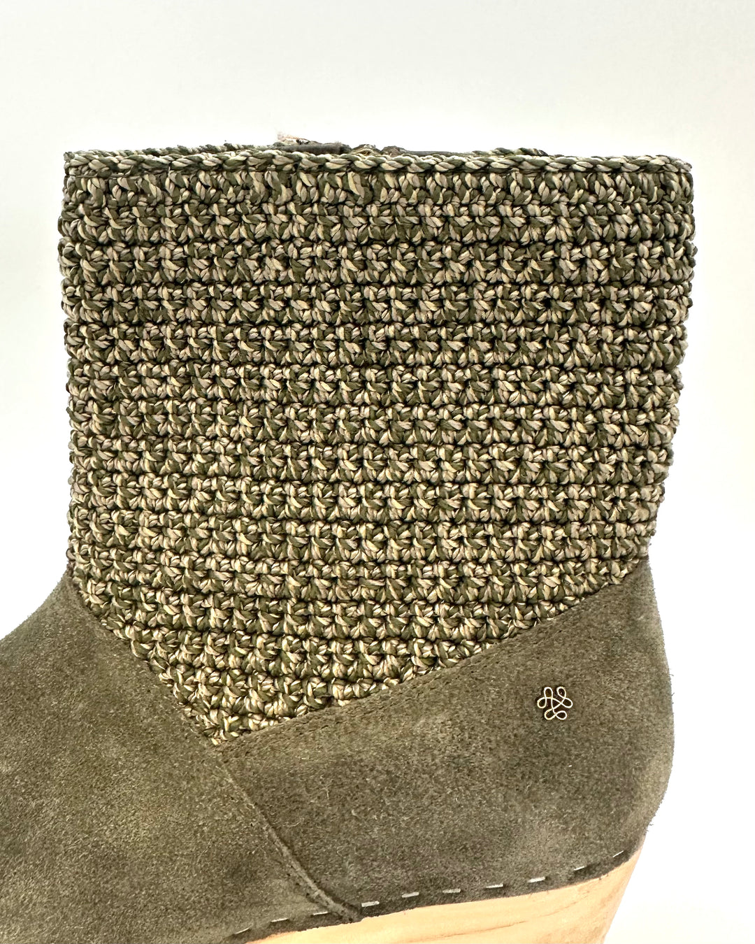 Green Suede & Crochet Clog Boots - Size 6-11