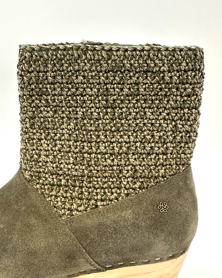 Green Suede & Crochet Clog Boots - Size 6-11