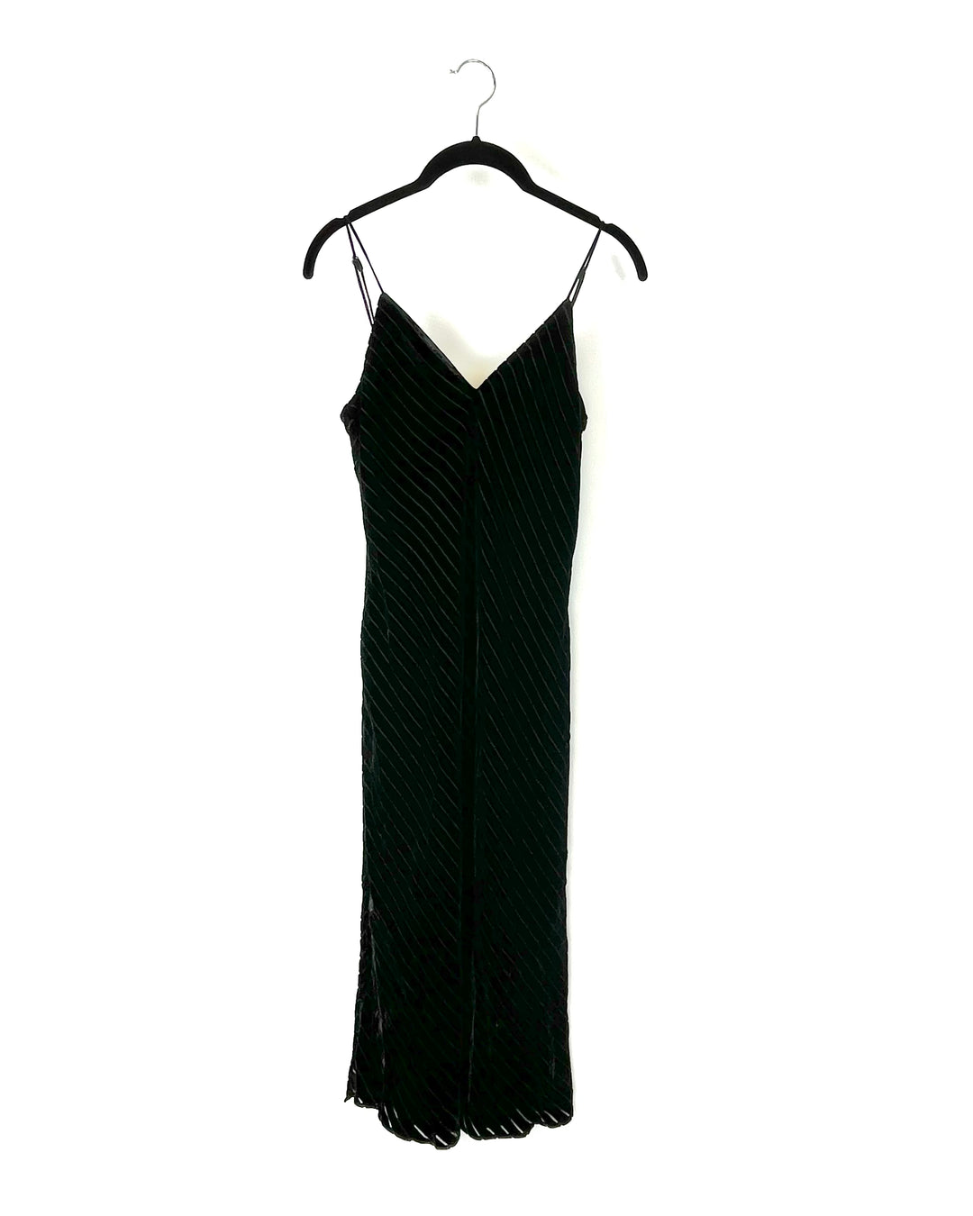 Black Stripe Velvet Midi Dress - Small