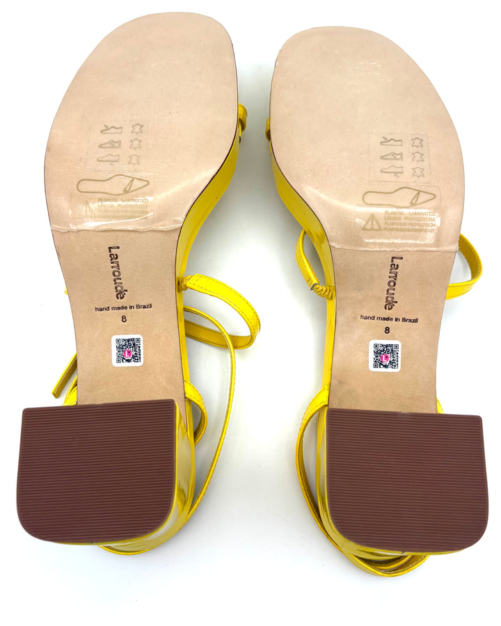 Yellow Strappy Platform Block Heels - Size 8