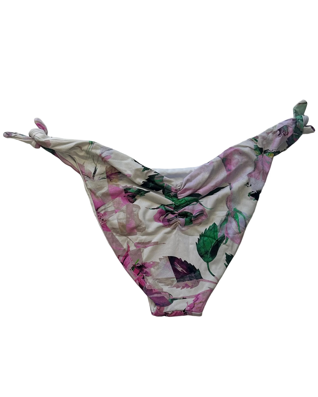 Purple Floral and White Reversible Scrunch Tie Bikini Bottom - XS - XL