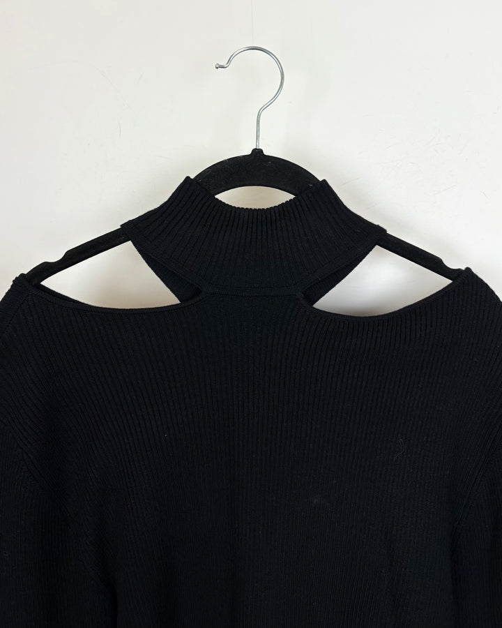 Black Ribbed Knit Long Sleeve Top - Size 2/4