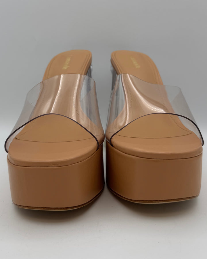 Tan And Clear Platform Mule - Size 8 and 9