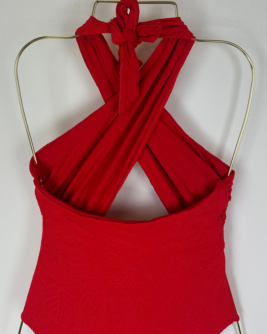 Red Embossed Multi Wear One Piece Swimsuit - Extra Small
