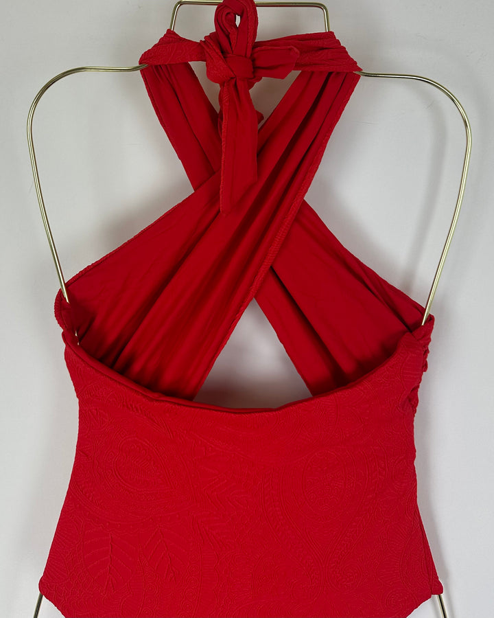 Red Embossed Multi Wear One Piece Swimsuit - Extra Small