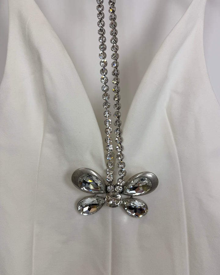 White Rhinestone Halter Dress - Size 4/6