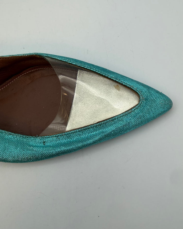 Textured White and Metallic Teal Heels - Size 40