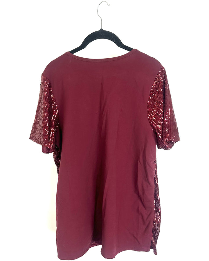 Maroon V-Neck Sequin Shirt - Size 6/8