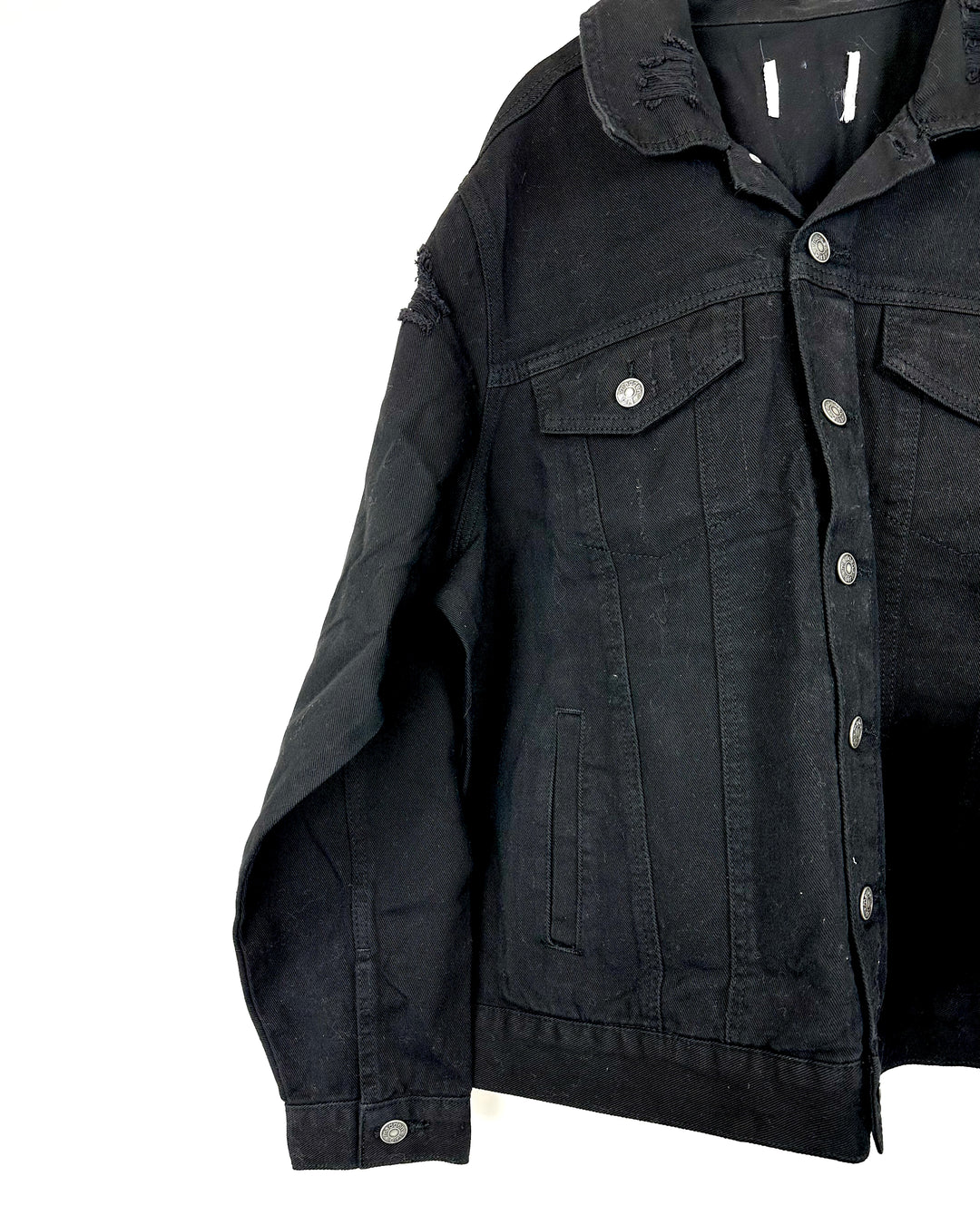 Black Slightly Distressed Denim Jacket - 2X
