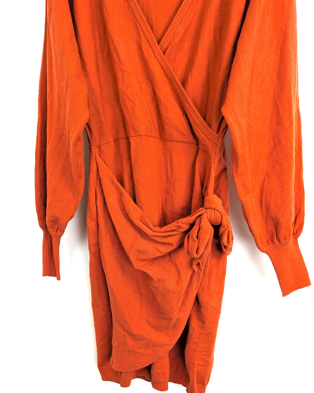 Orange Wrap Tie Sweater Dress - Small